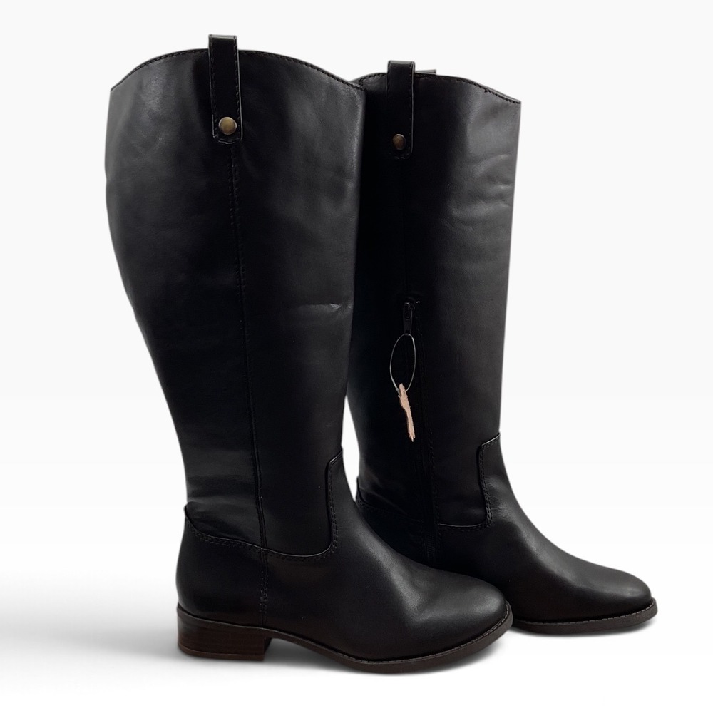 INC International Concepts Fawne-WC Black Leather Wide Calf Riding Boots 7.5M